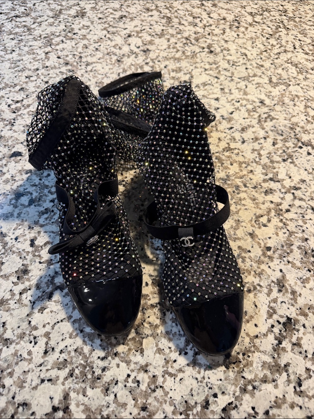 Black Crystal Mesh Mary Jane Ankle Boots